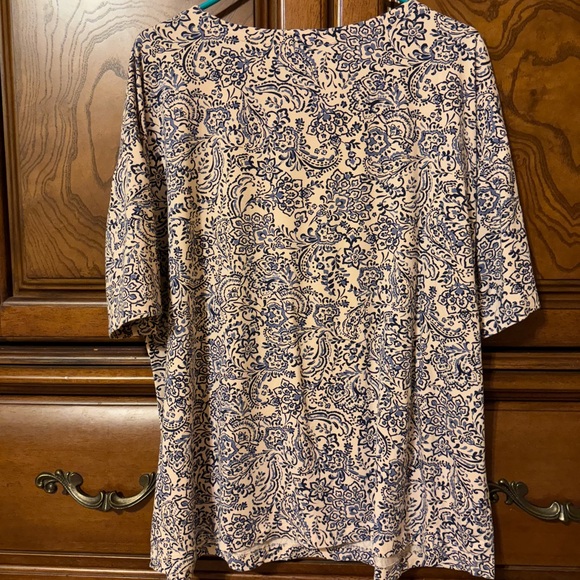 J. Jill Blue and Cream Luxe Supima Elbow Sleeve Tee - Picture 2 of 5